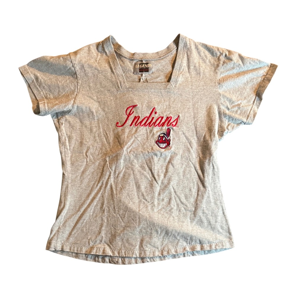 Legends Athletic Cleveland Indians T-Shirt Womens Large Gray Chief Wahoo USA
